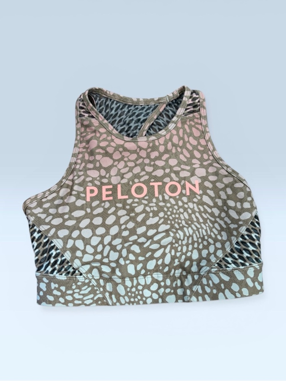 Peloton Leopard Brown Blue & Pink Patterned Athletic Sports Bra Womens XS